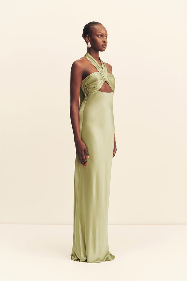 Shona Joy - La Lune Ruched Halter Maxi Dress - Fern