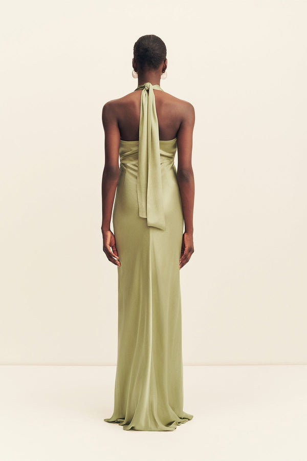 Shona Joy - La Lune Ruched Halter Maxi Dress - Fern