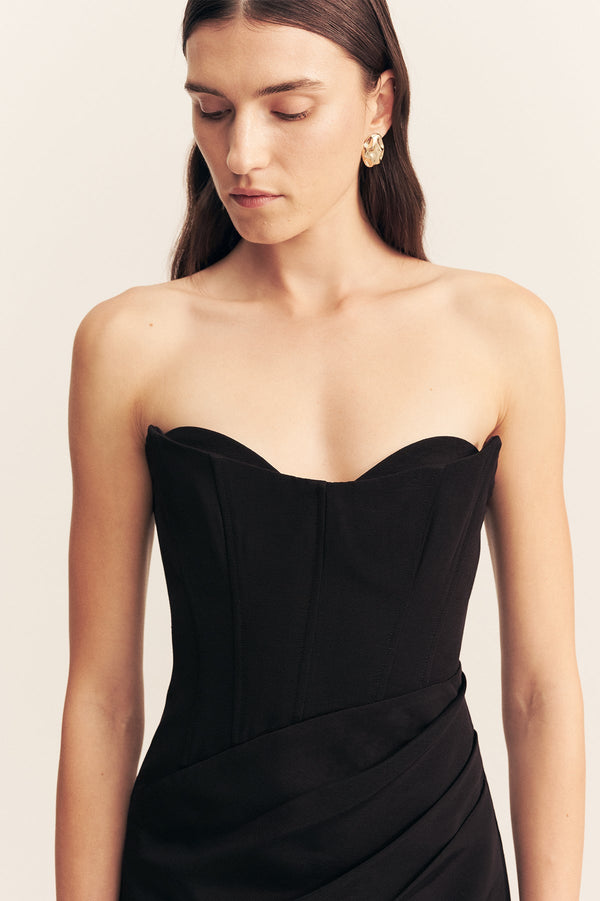 OAKLEY STRAPLESS DRAPED MINI DRESS - BLACK