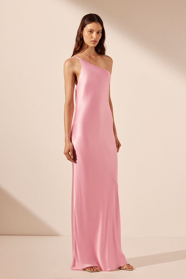 shona joy lucy one shoulder dress Shona Joy La Lune One Shoulder Cowl Back Gown - Peony