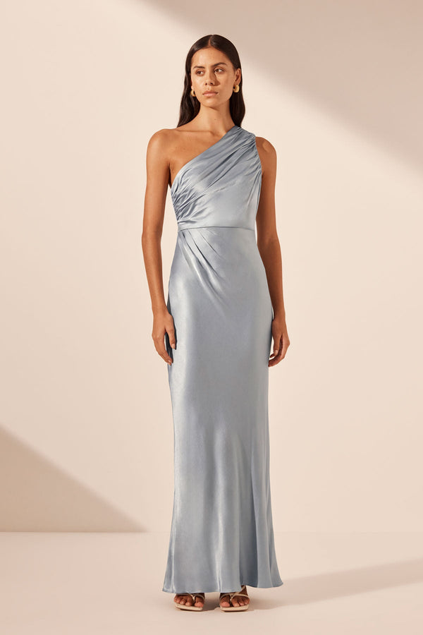 LA LUNE GATHERED ONE SHOULDER MAXI DRESS - POWDER BLUE_F