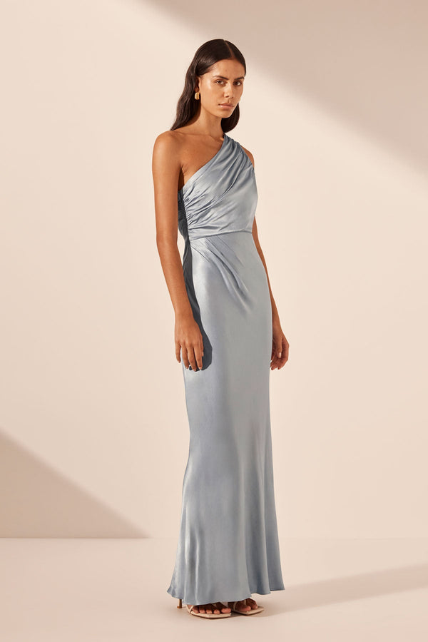 LA LUNE GATHERED ONE SHOULDER MAXI DRESS - POWDER BLUE_A
