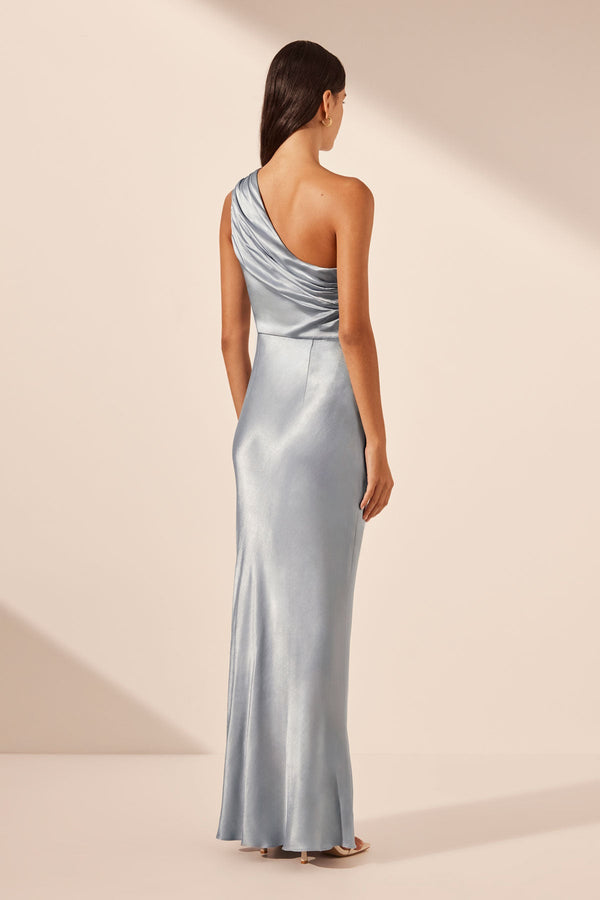 LA LUNE GATHERED ONE SHOULDER MAXI DRESS - POWDER BLUE_B