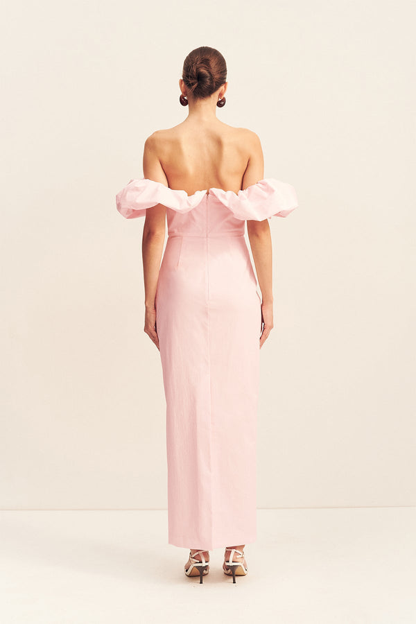 CAMPBELL OFF SHOULDER BUBBLE MAXI DRESS - BALLERINA