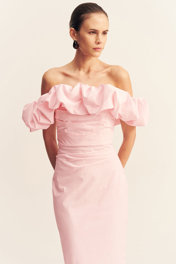 CAMPBELL OFF SHOULDER BUBBLE MAXI DRESS - BALLERINA