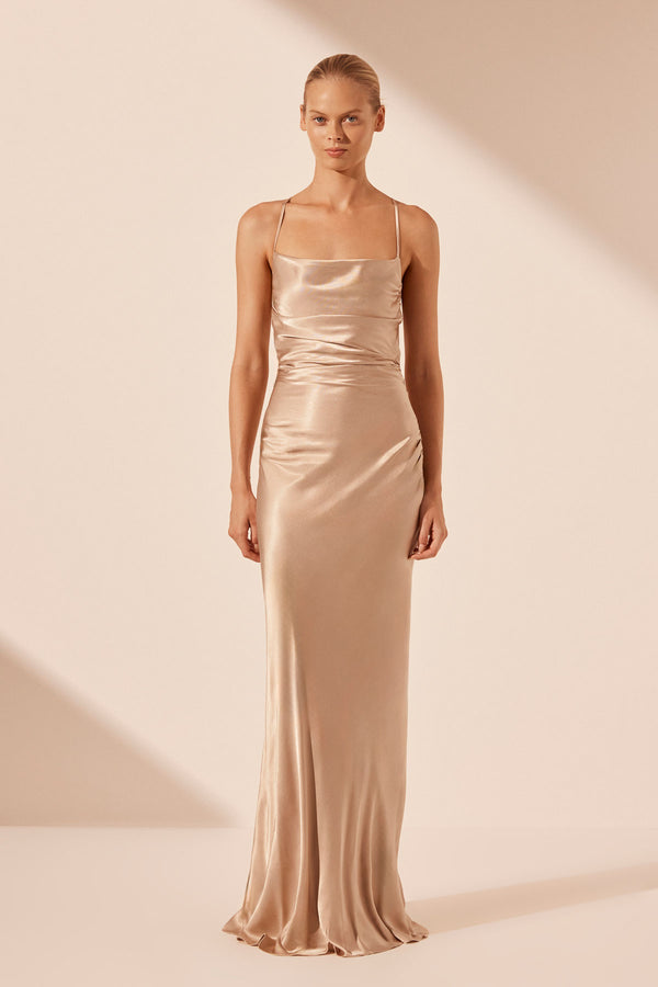 LA LUNE LACE BACK MAXI DRESS - GOLD_F