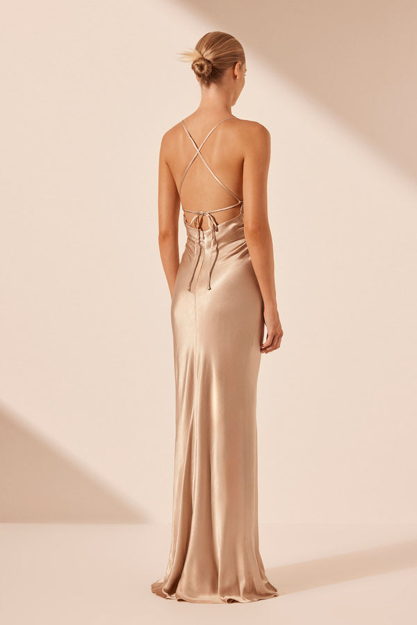 LA LUNE LACE BACK MAXI DRESS - GOLD_B