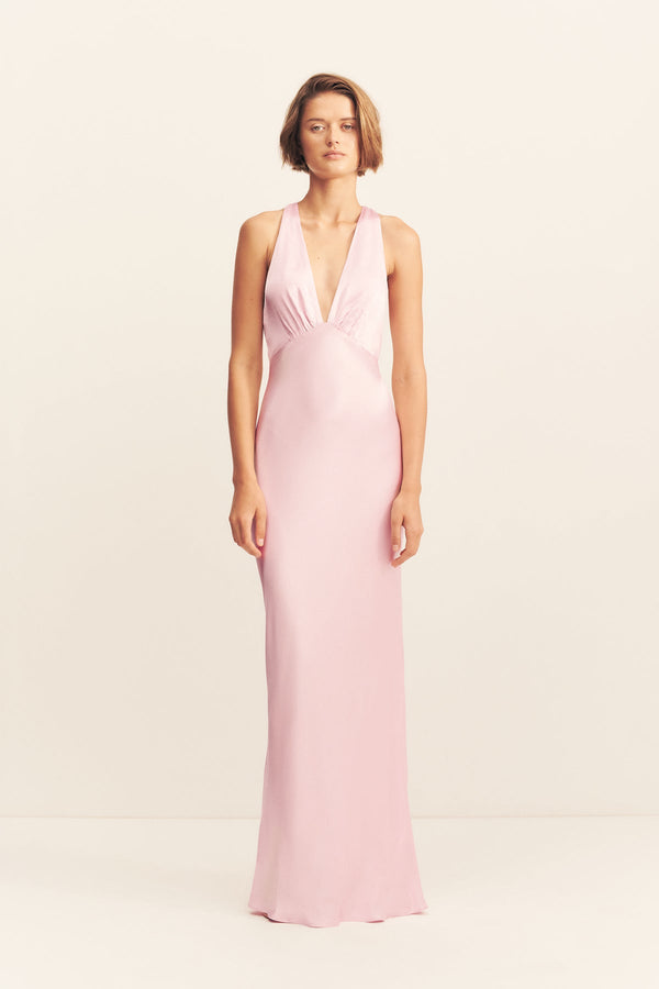 LA LUNE PLUNGED CROSS BACK MAXI DRESS - BLOSSOM_F