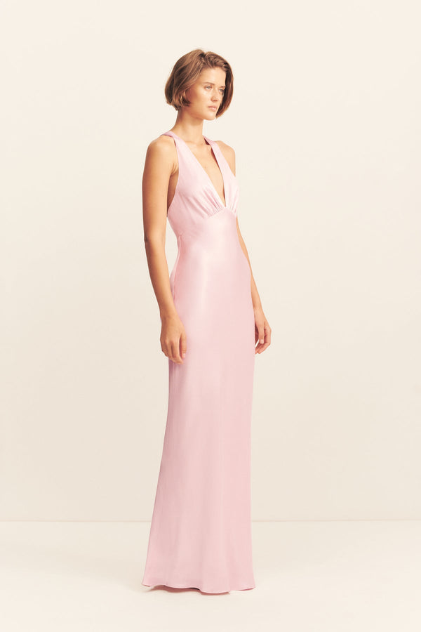 LA LUNE PLUNGED CROSS BACK MAXI DRESS - BLOSSOM