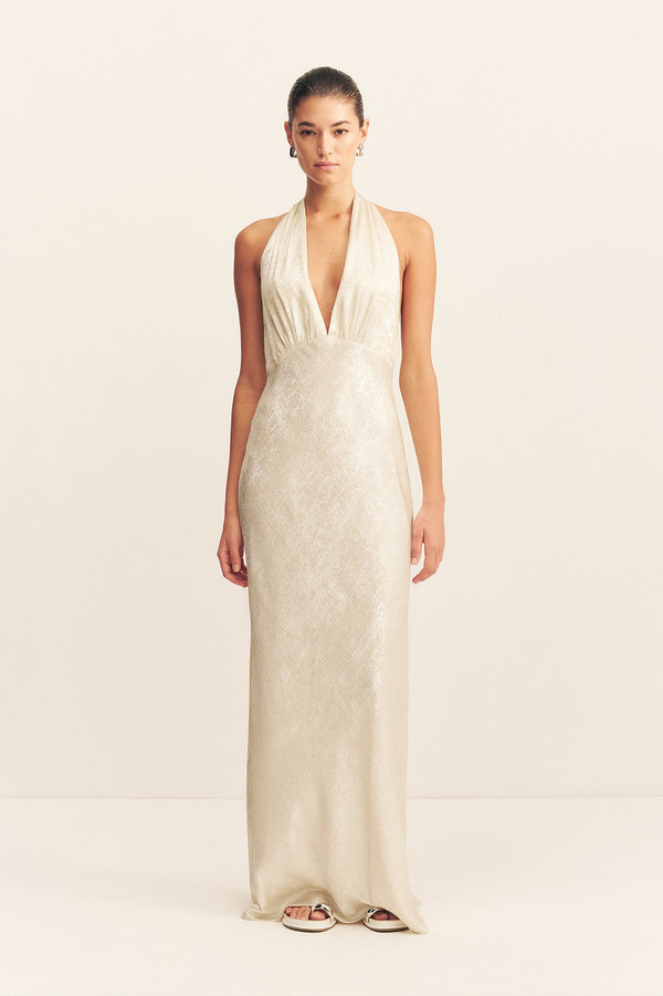 CALDER HALTER NECK MAXI DRESS - BUBBLY_F