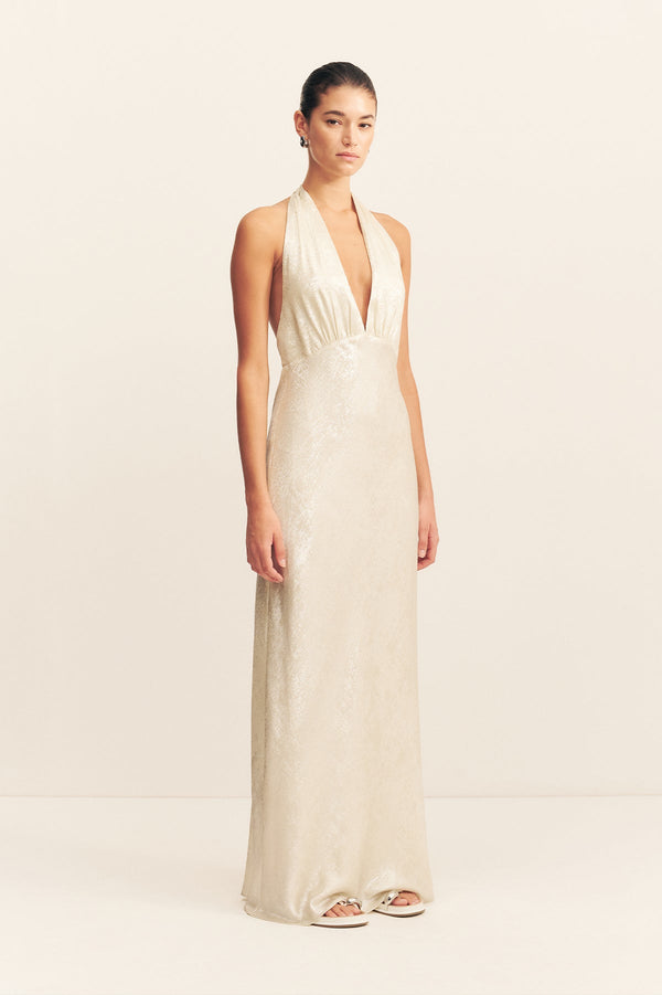 CALDER HALTER NECK MAXI DRESS - BUBBLY