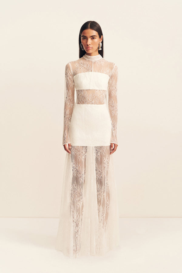 LABYRINTH LACE HIGH NECK MAXI DRESS - IVORY_F