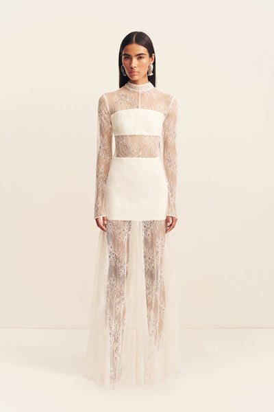 strapless open back dress Shona Joy - Labyrinth Lace High Neck Maxi Dress - Ivory