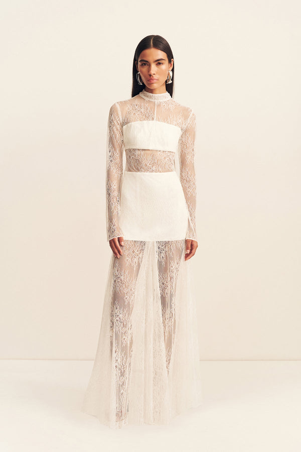 LABYRINTH LACE HIGH NECK MAXI DRESS - IVORY