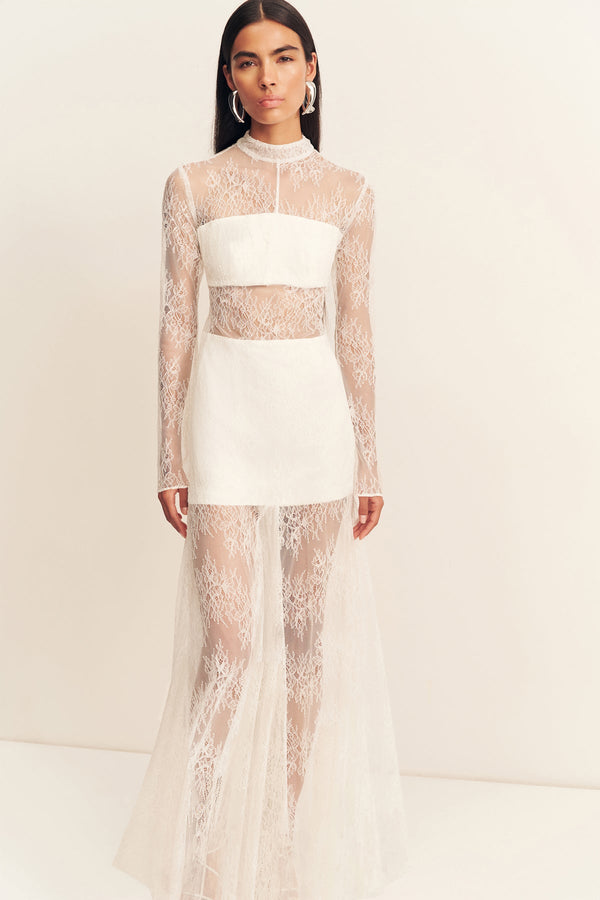 LABYRINTH LACE HIGH NECK MAXI DRESS - IVORY