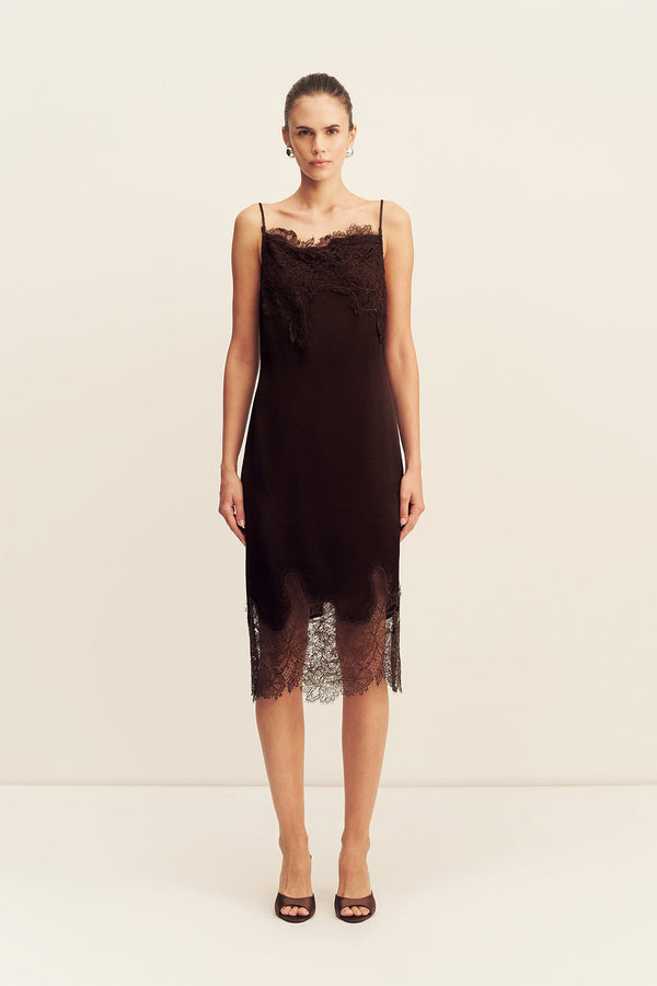LUCIA LACE SLIP MIDI DRESS - ESPRESSO_F