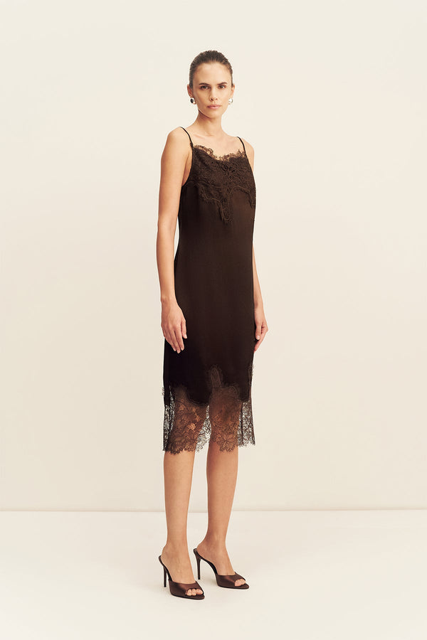 Shona Joy Lucia Lace Midi Dress in Brown