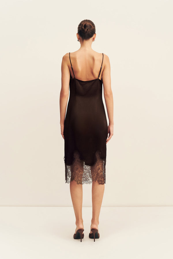 Shona Joy Lucia Lace Midi Dress in Brown