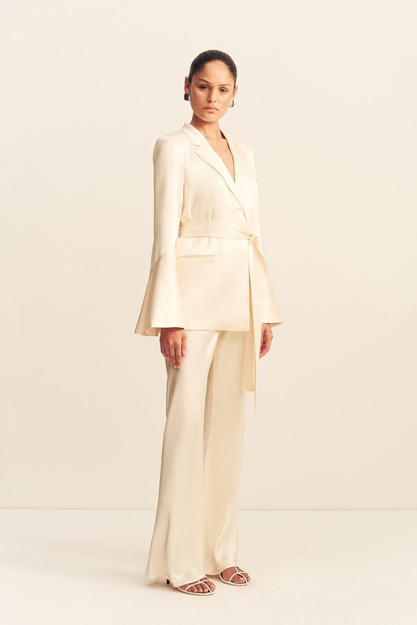 LA LUNE FLARED SLEEVE BELTED BLAZER | CREAM | OUTERWEAR | SHONA JOY Shona Joy US LA LUNE FLARED SLEEVE BELTED BLAZER | CREAM | OUTERWEAR | SHONA JOY Shona Joy US