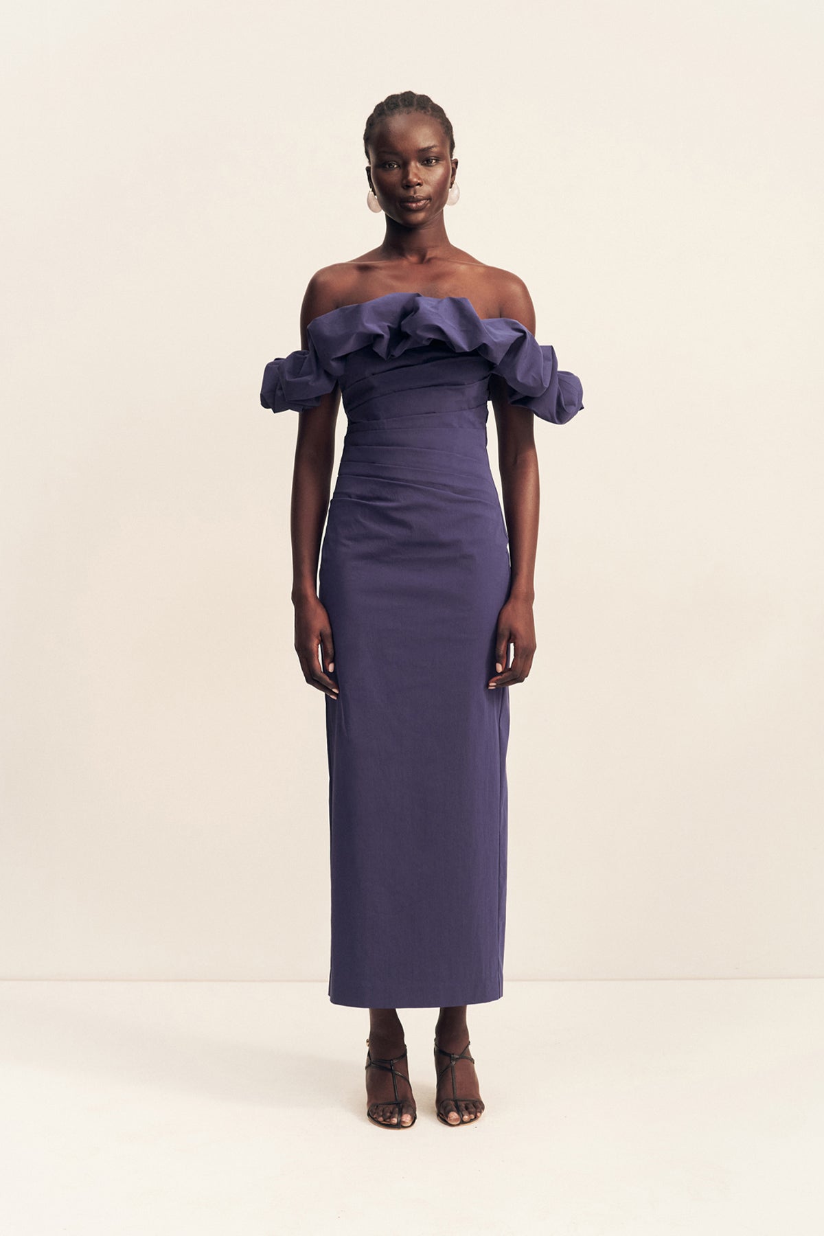 Campbell Ruffle Draped Maxi Dress | Midnight | Dresses | Shona Joy