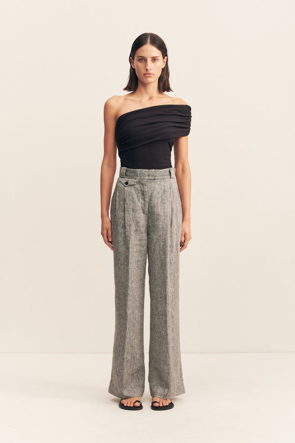 AMANDA LINEN HIGH WAISTED TAILORED PANT - ASH_F