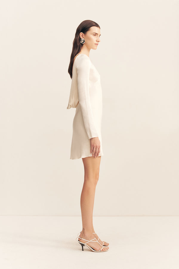 LA LUNE LONG SLEEVE BACKLESS MINI DRESS - CREAM