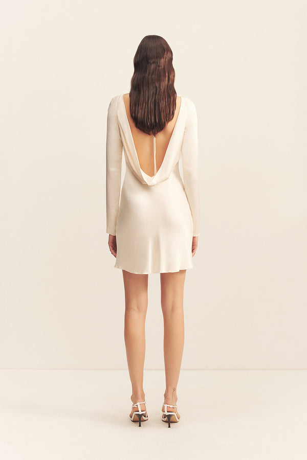 LA LUNE LONG SLEEVE BACKLESS MINI DRESS - CREAM