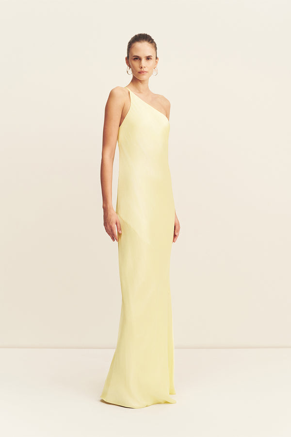 lemon chiffon one shoulder draped bodycon dress NWT Lemon Chiffon One Shoulder Draped Bodycon