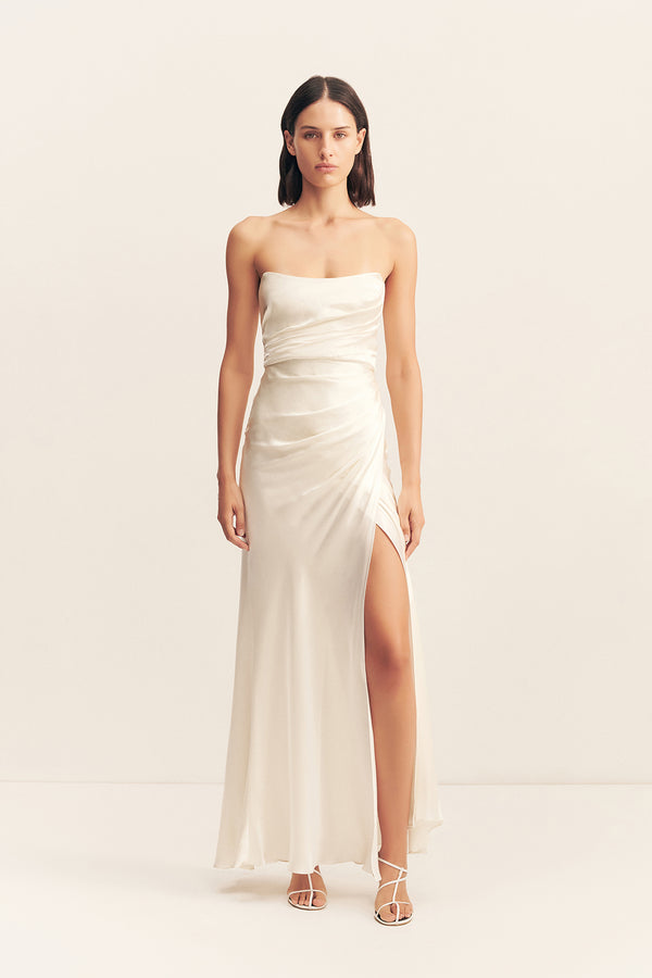 LA LUNE CUMULUS SILK STRAPLESS CORSET GOWN - IVORY_F