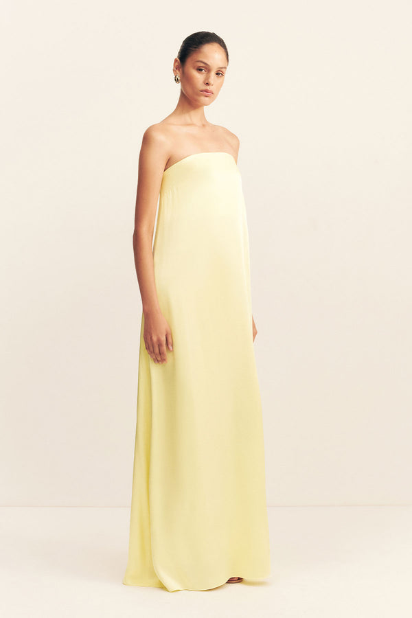 LA LUNE STRAPLESS COLUMN MAXI DRESS - LEMON