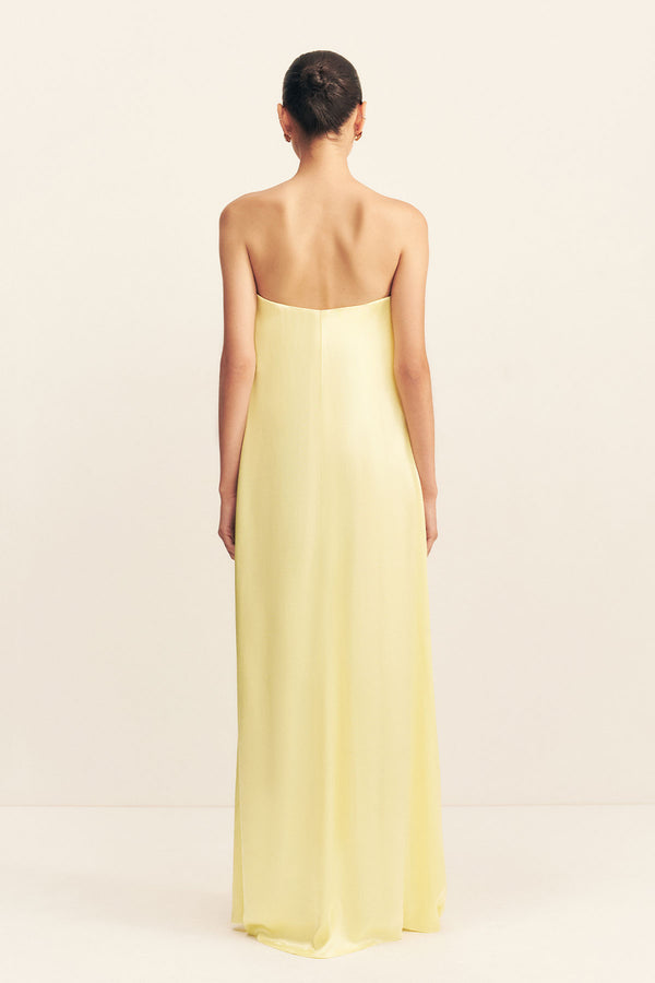 LA LUNE STRAPLESS COLUMN MAXI DRESS - LEMON