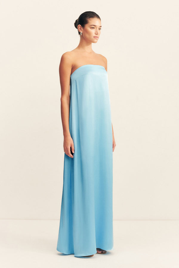 LA LUNE STRAPLESS COLUMN MAXI DRESS - ICEBERG BLUE