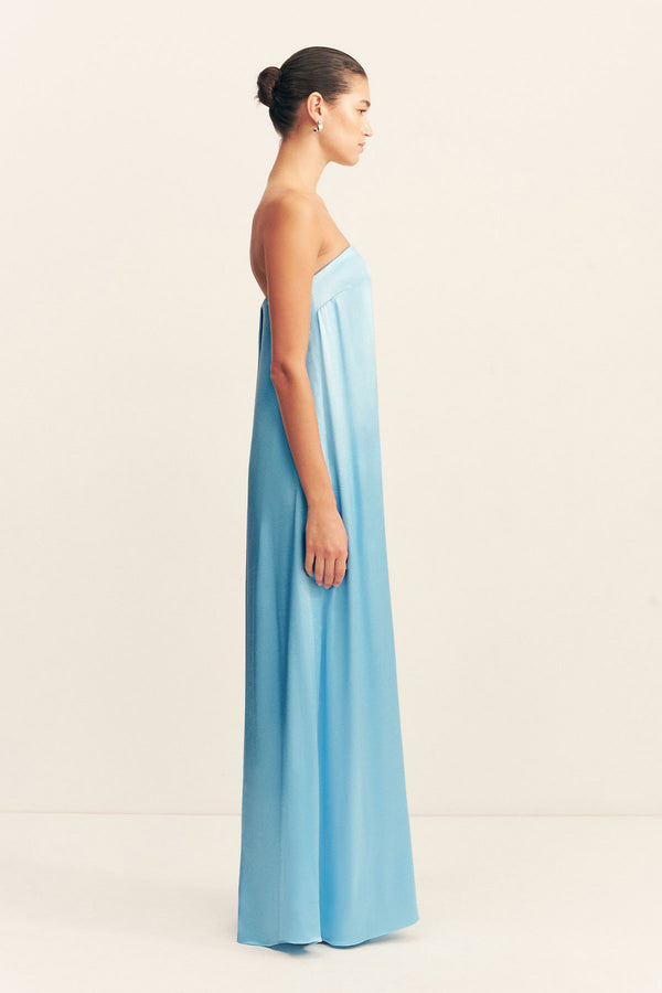 LA LUNE STRAPLESS COLUMN MAXI DRESS - ICEBERG BLUE