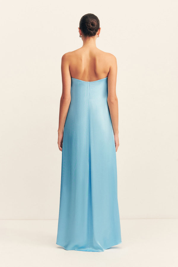 LA LUNE STRAPLESS COLUMN MAXI DRESS - ICEBERG BLUE