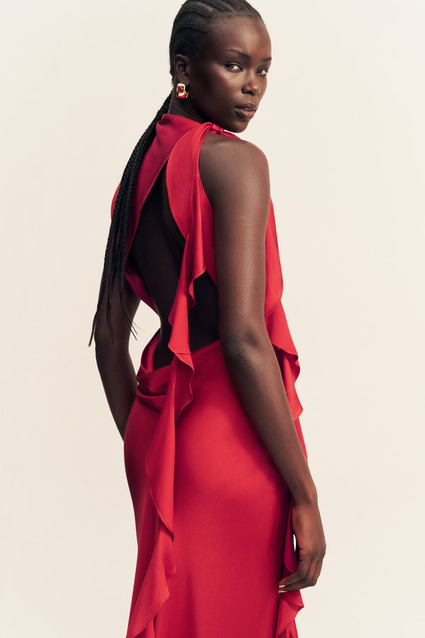Shona Joy - Agnes Draped Ruffle Maxi Dress - Cherry Shona Joy - Agnes Draped Ruffle Maxi Dress - Cherry