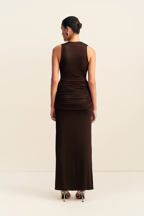 MIRO SLINKY JERSEY PLUNGED MAXI DRESS - RISTRETTO