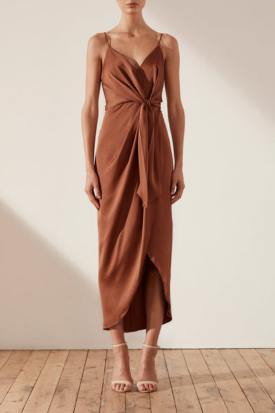 Luxe Tie Front Cocktail Dress | Mocha | Dresses | Shona Joy