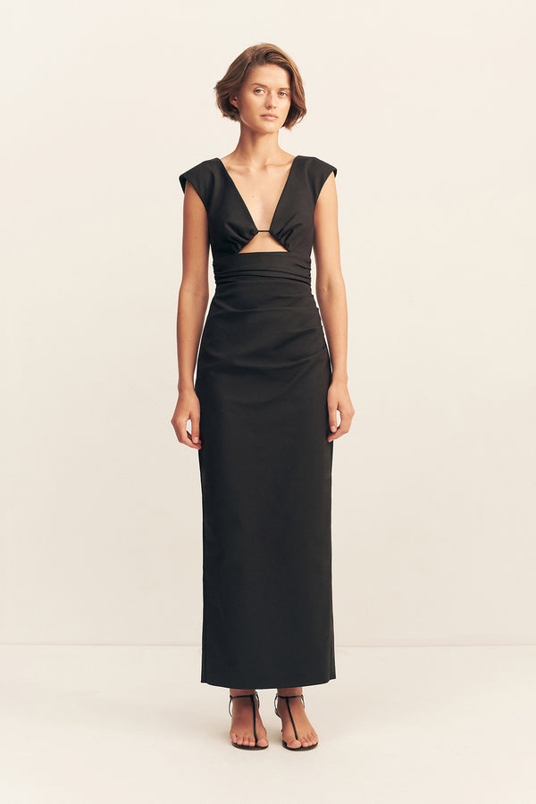 LANI PLUNGED CUT OUT MAXI DRESS - BLACK_F