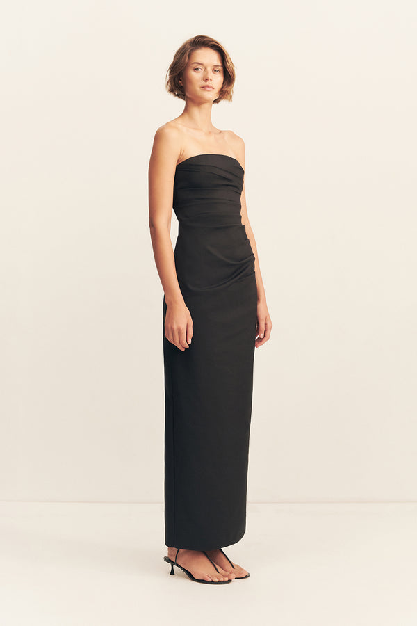 LANI STRAPLESS DRAPED MAXI DRESS - BLACK_A