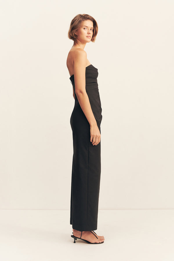 LANI STRAPLESS DRAPED MAXI DRESS - BLACK_S
