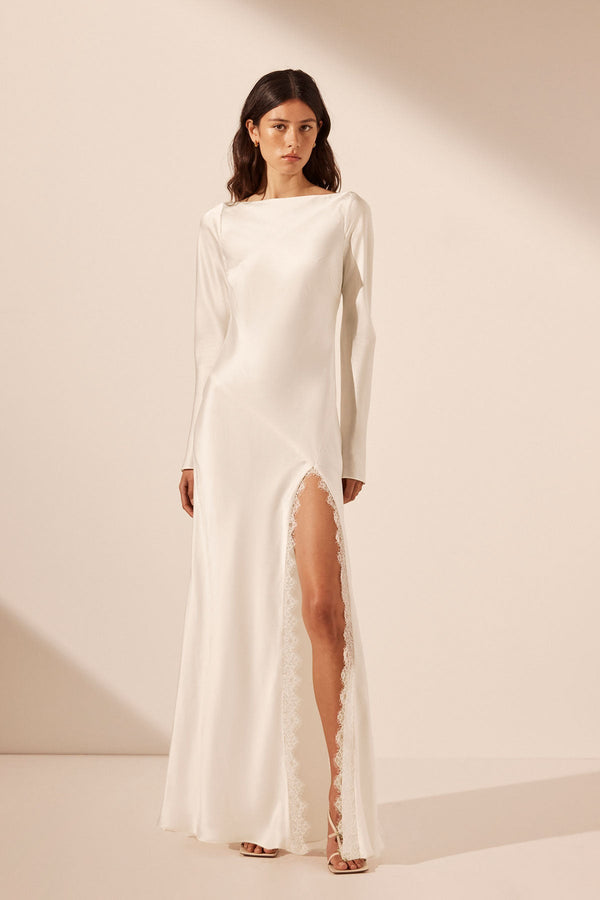 Leticia Silk Lace Split Maxi Dress | Black | Dresses | Shona Joy