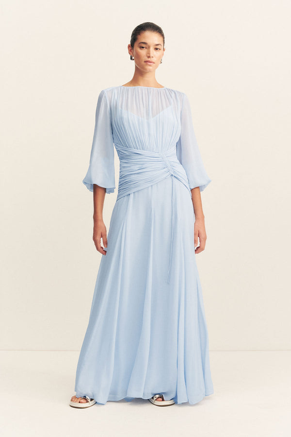 EMORY HIGH NECK BALLOON SLEEVE MAXI DRESS - ARCADIAN BLUE_F