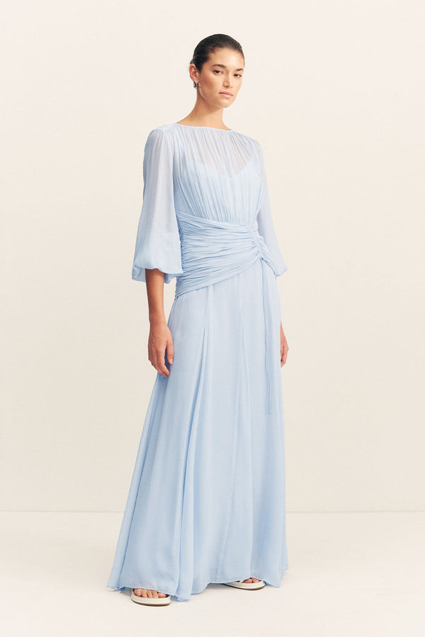 EMORY HIGH NECK BALLOON SLEEVE MAXI DRESS - ARCADIAN BLUE_A