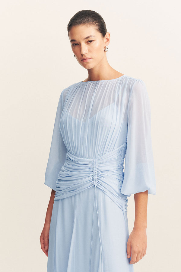 Emory High Neck Balloon Sleeve Maxi Dress | Arcadian Blue | Dresses