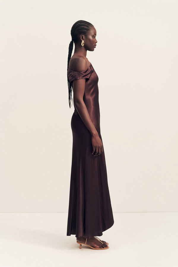 Shona Joy La Lune Asymmetrical Draped Maxi Dress in Brown - size Aus 12/US 8 Shona Joy La Lune Asymmetrical Draped Maxi Dress in Brown - size Aus 12/US 8