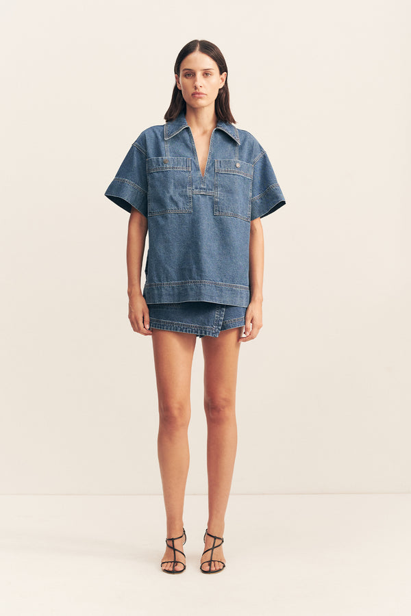 Raquel Pullover Top | Vintage Blue | Tops | Shona Joy Shona Joy US Raquel Pullover Top | Vintage Blue | Tops | Shona Joy Shona Joy US
