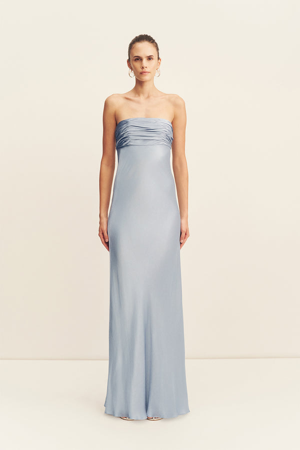 Shona Joy La Lune Strapless Ruched Bodice Maxi Dress in Slate - Size aus 8/US 4 Shona Joy La Lune Strapless Ruched Bodice Maxi Dress in Slate - Size aus 8/US 4