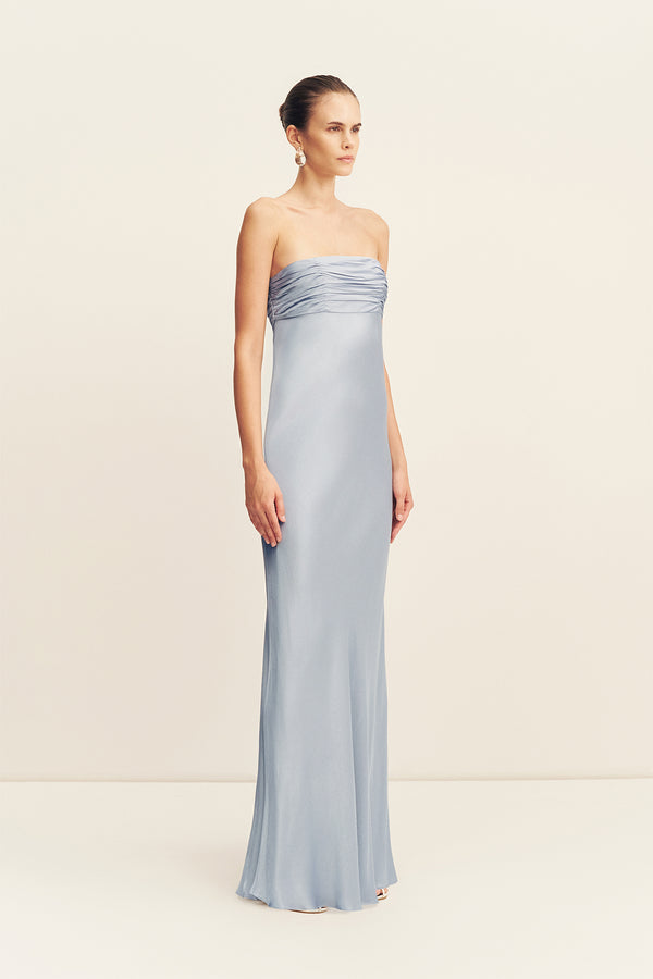 Shona Joy - La Lune Strapless Ruched Bodice Maxi Dress - Powder Blue