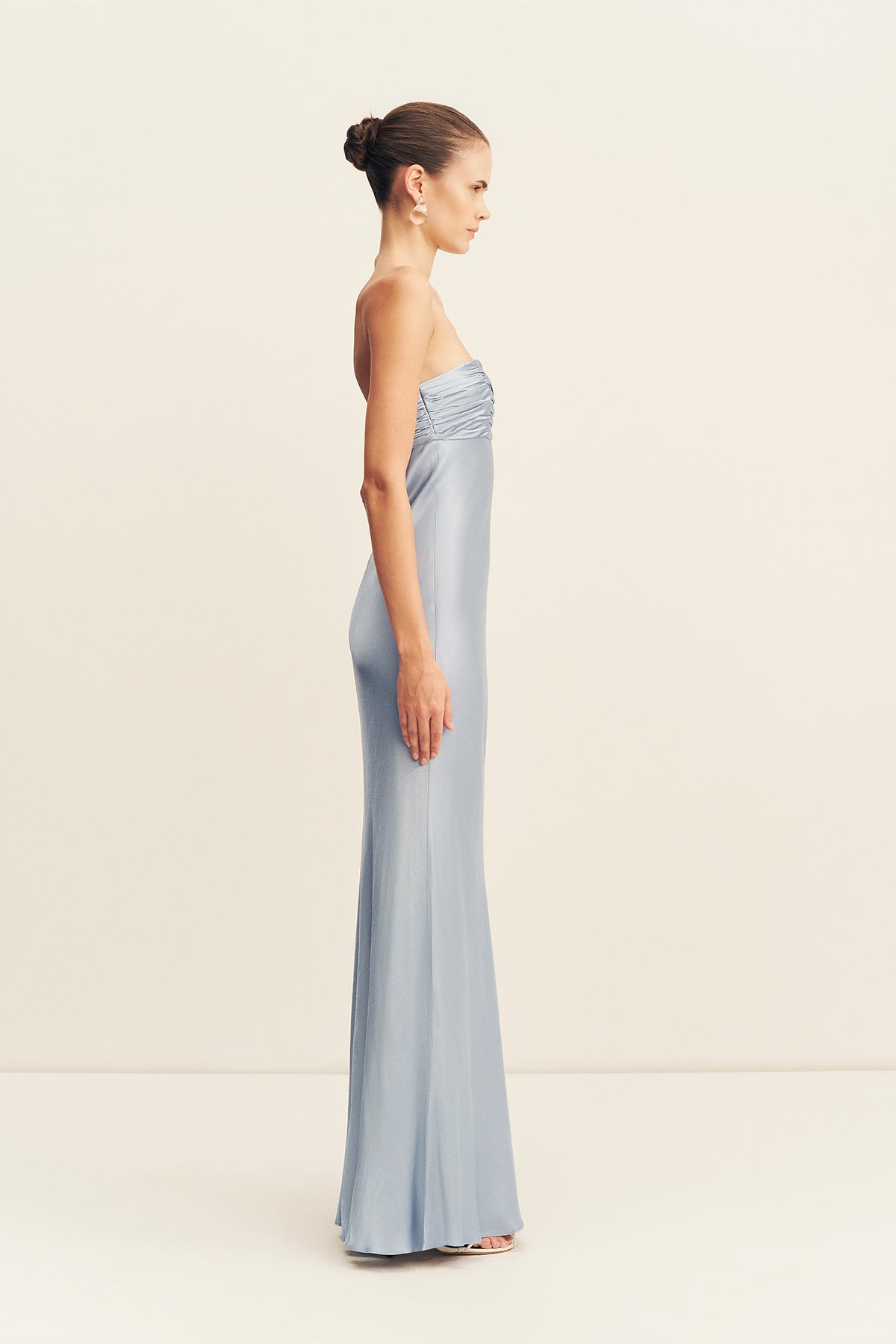 La Lune Strapless Ruched Bodice Maxi Dress | Powder Blue | Dresses