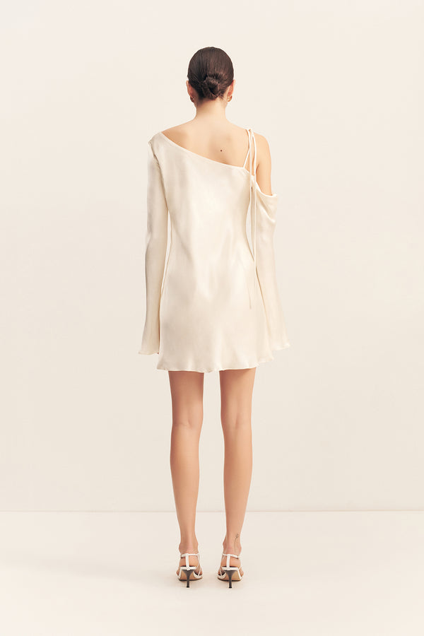 LA LUNE ASYMMETRICAL LONG SLEEVE MINI DRESS - CREAM